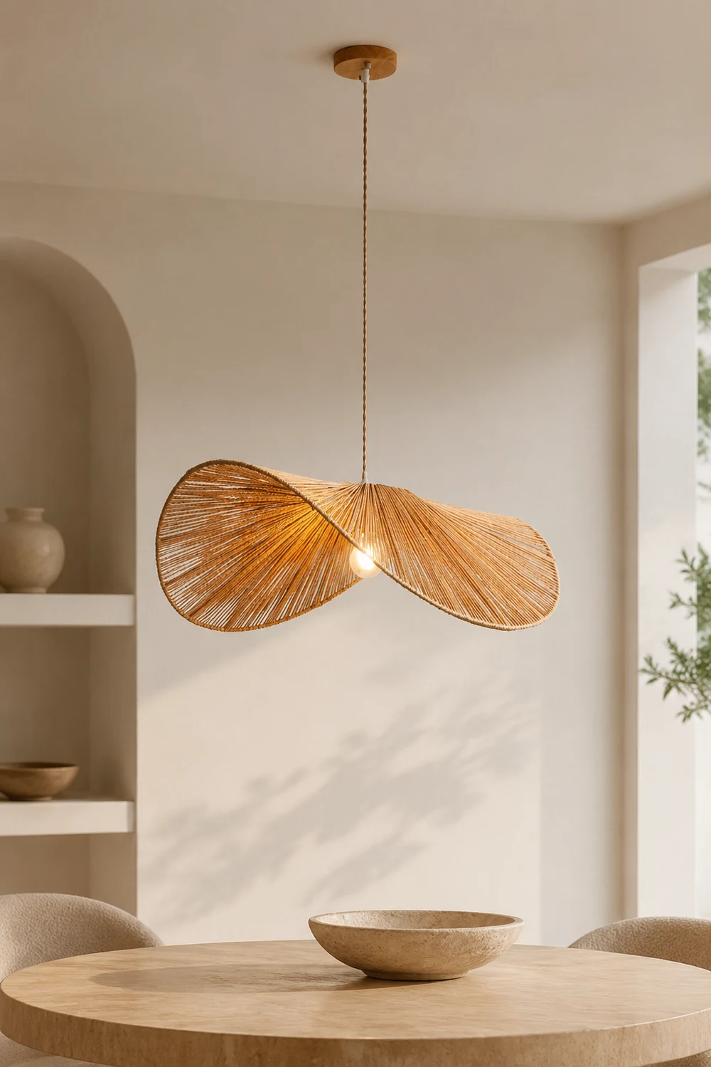 Muto Rustic Twine Pendant Light, Beige/Brown - Lumpaz