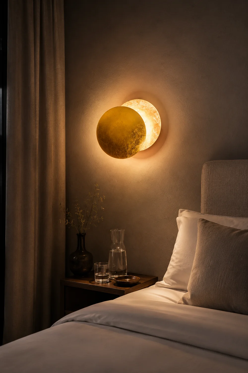 Elif Modern Minimalist Round Moon Eclipse Metal Wall Lamp Red/Bronze/Gold - Lumpaz