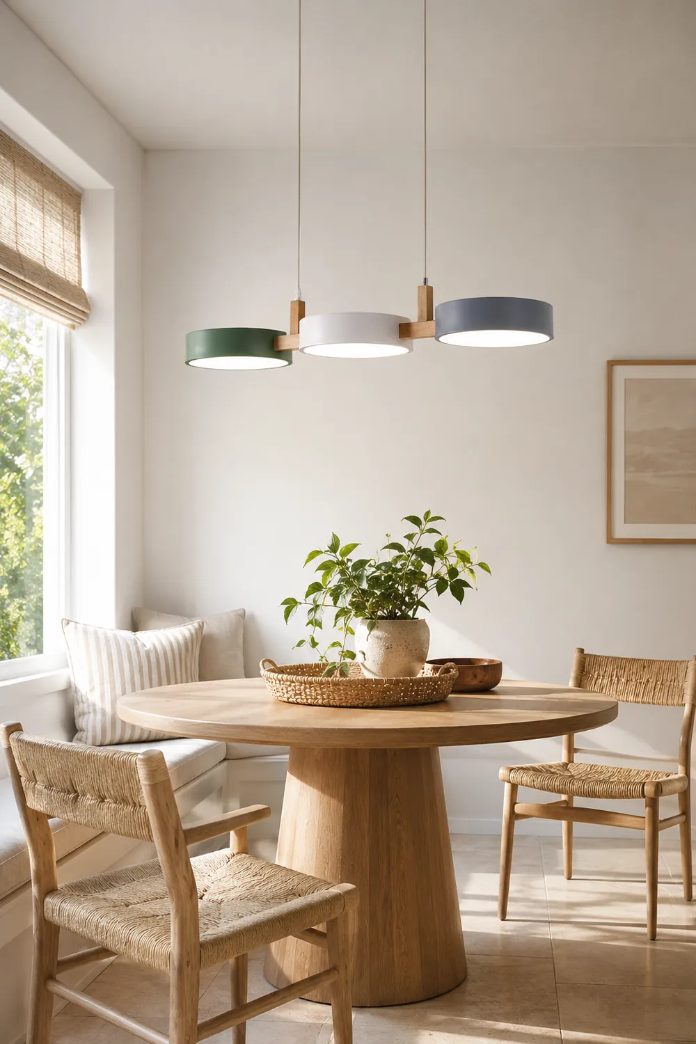 Morandi Modern Pendant Light White Green Gray Metal  Wood Living Room - Lumpaz