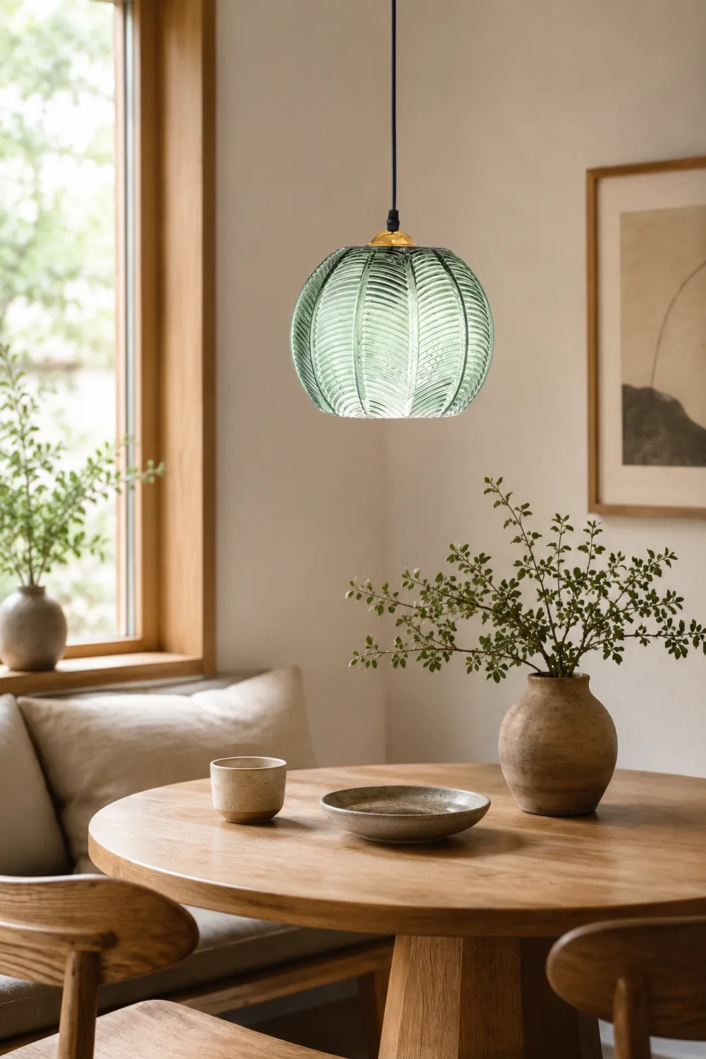 Hailie Green Nordic Artistic Ribbed Glass Pendant Light - Lumpaz