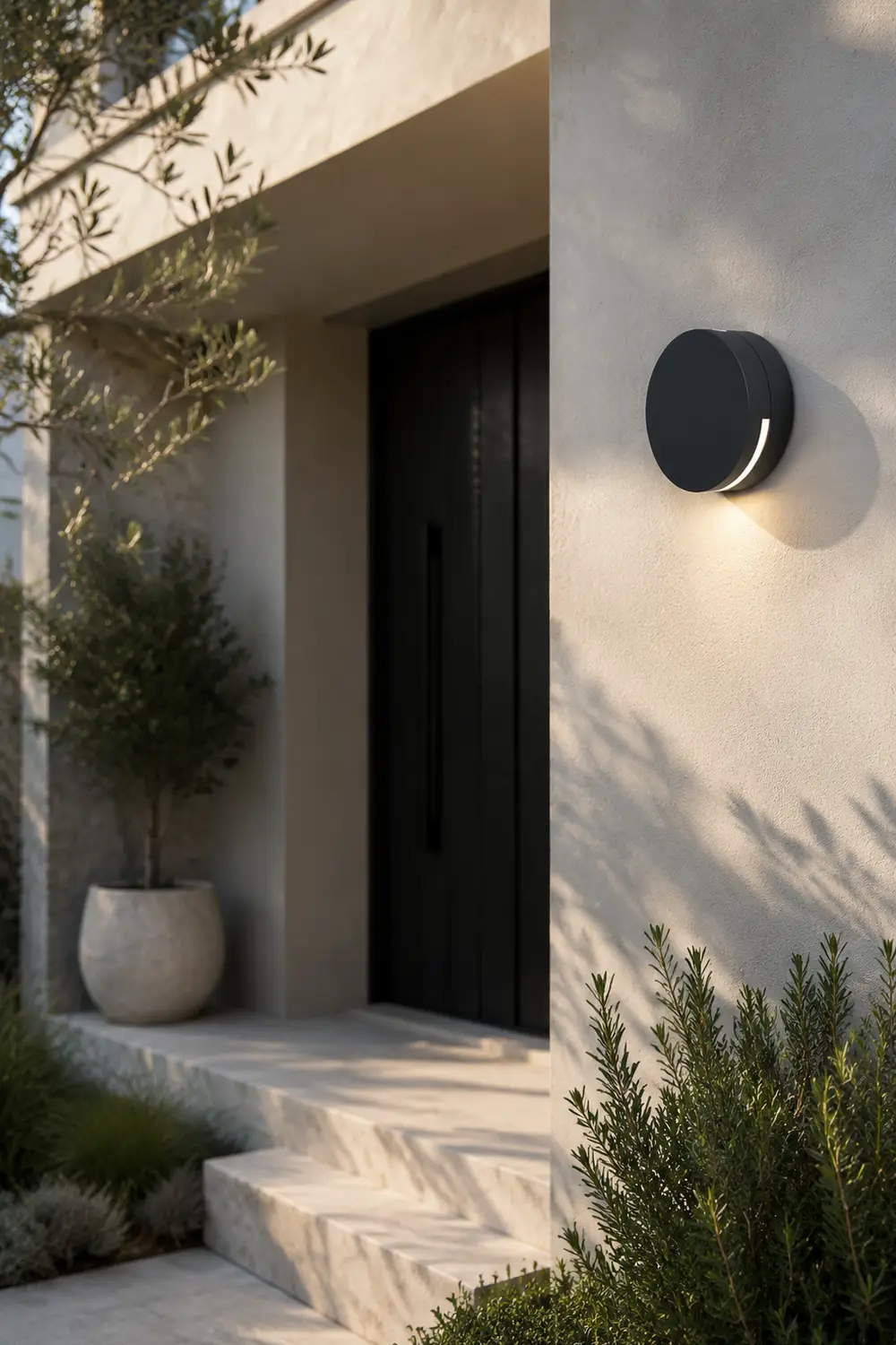Orr Modern Minimalist Round Metal/Glass Waterproof Outdoor Wall Lamp, Black - Lumpaz