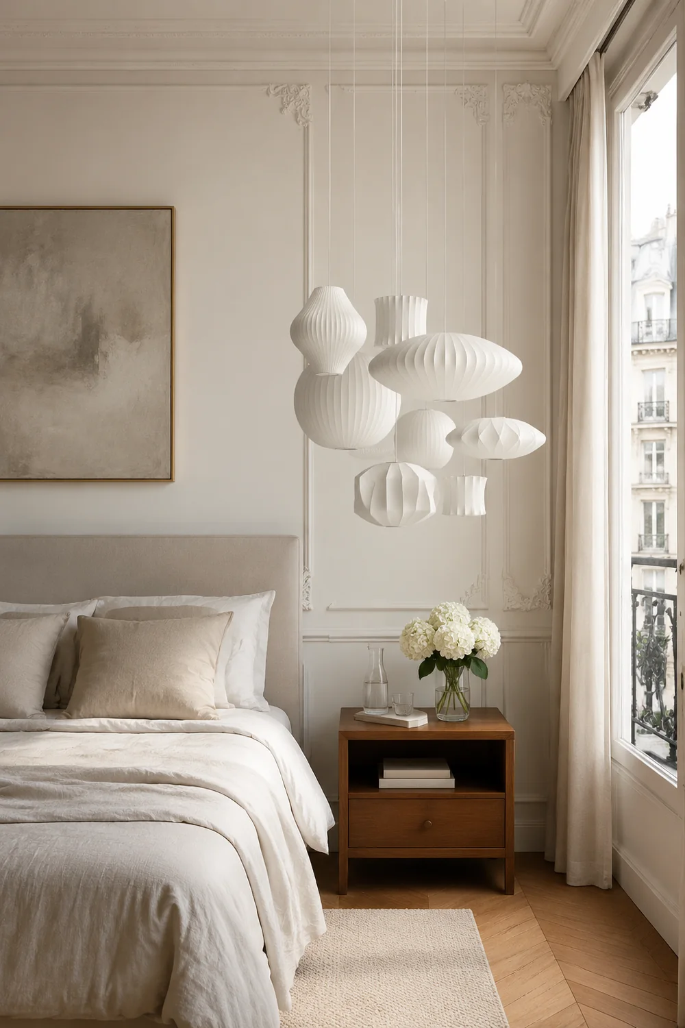 Renée White Single Pendant Light, Artificial Silk Shade, 6 Style - Lumpaz