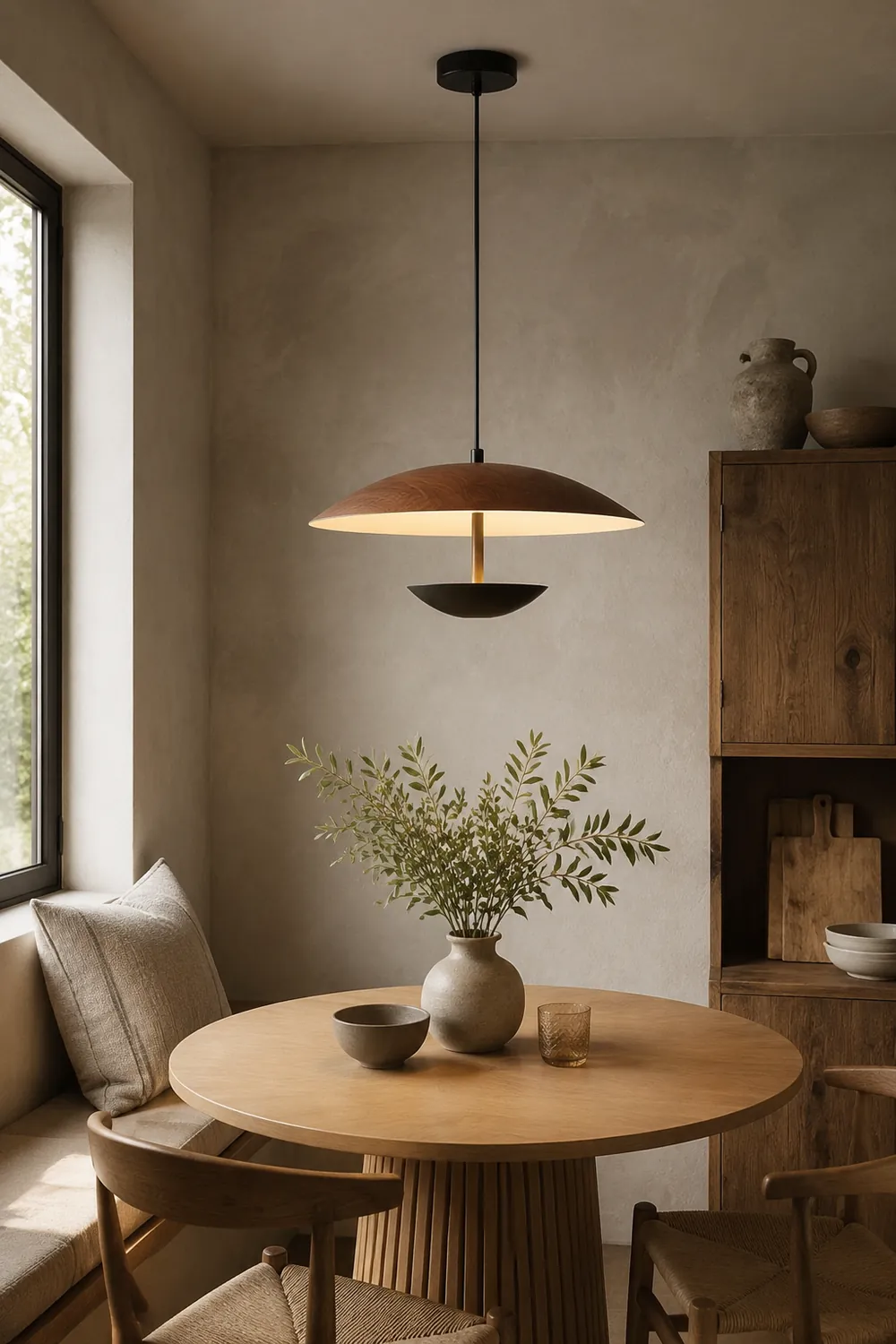 Carins Nordic LED Frisbee Pendant Light Wood Brown Bedroom - Lumpaz