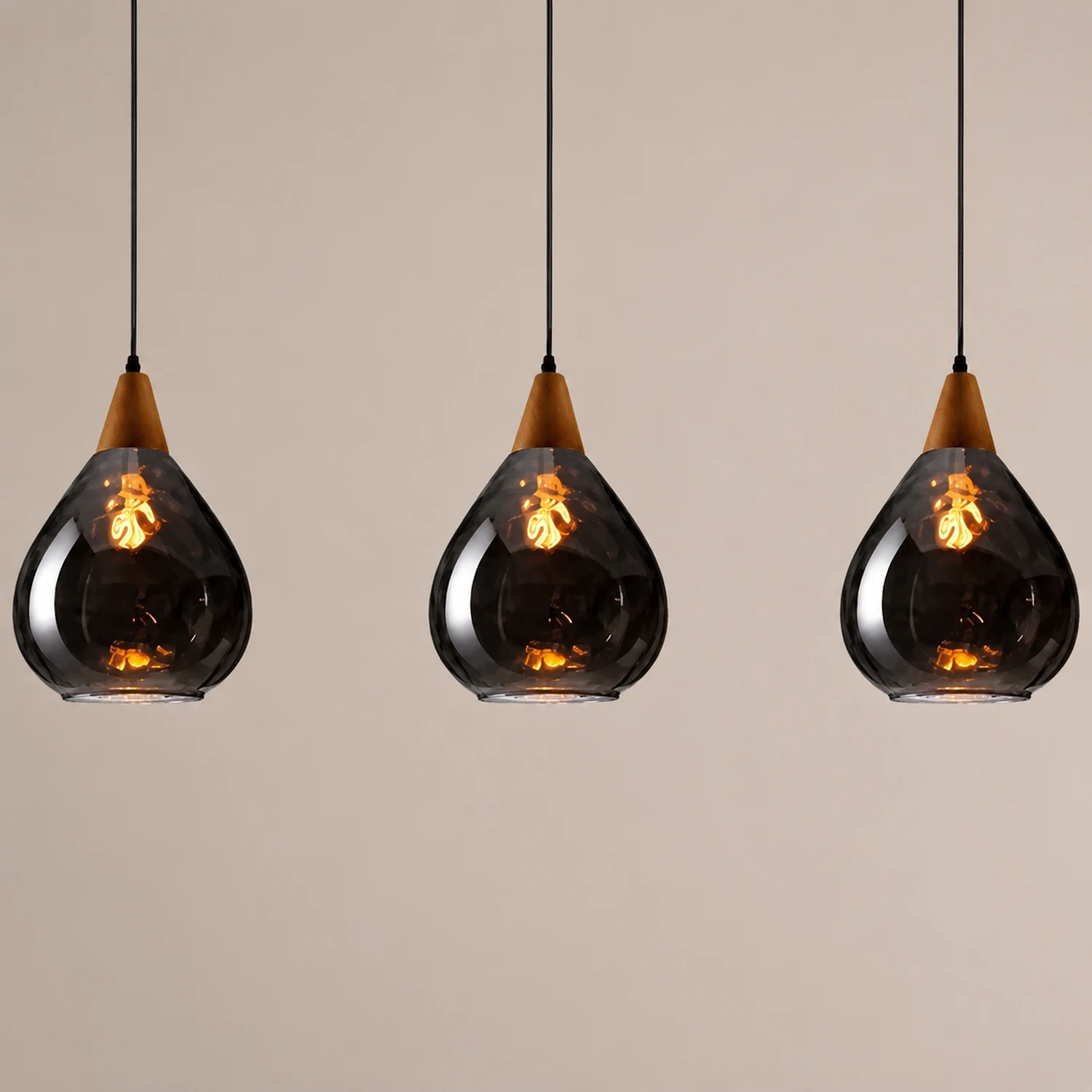 Avi Vintage Teardrop Pendant Light, Glass/Wood - Lumpaz