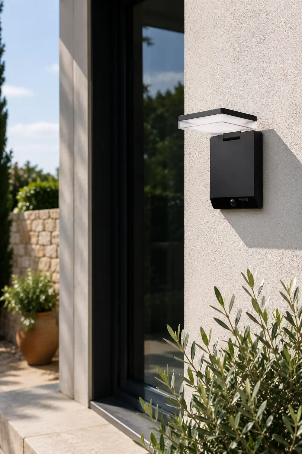 Orr Modern Minimalist Right-Angle Acrylic Sensor Solar Waterproof Outdoor Wall Lamp, Black - Lumpaz