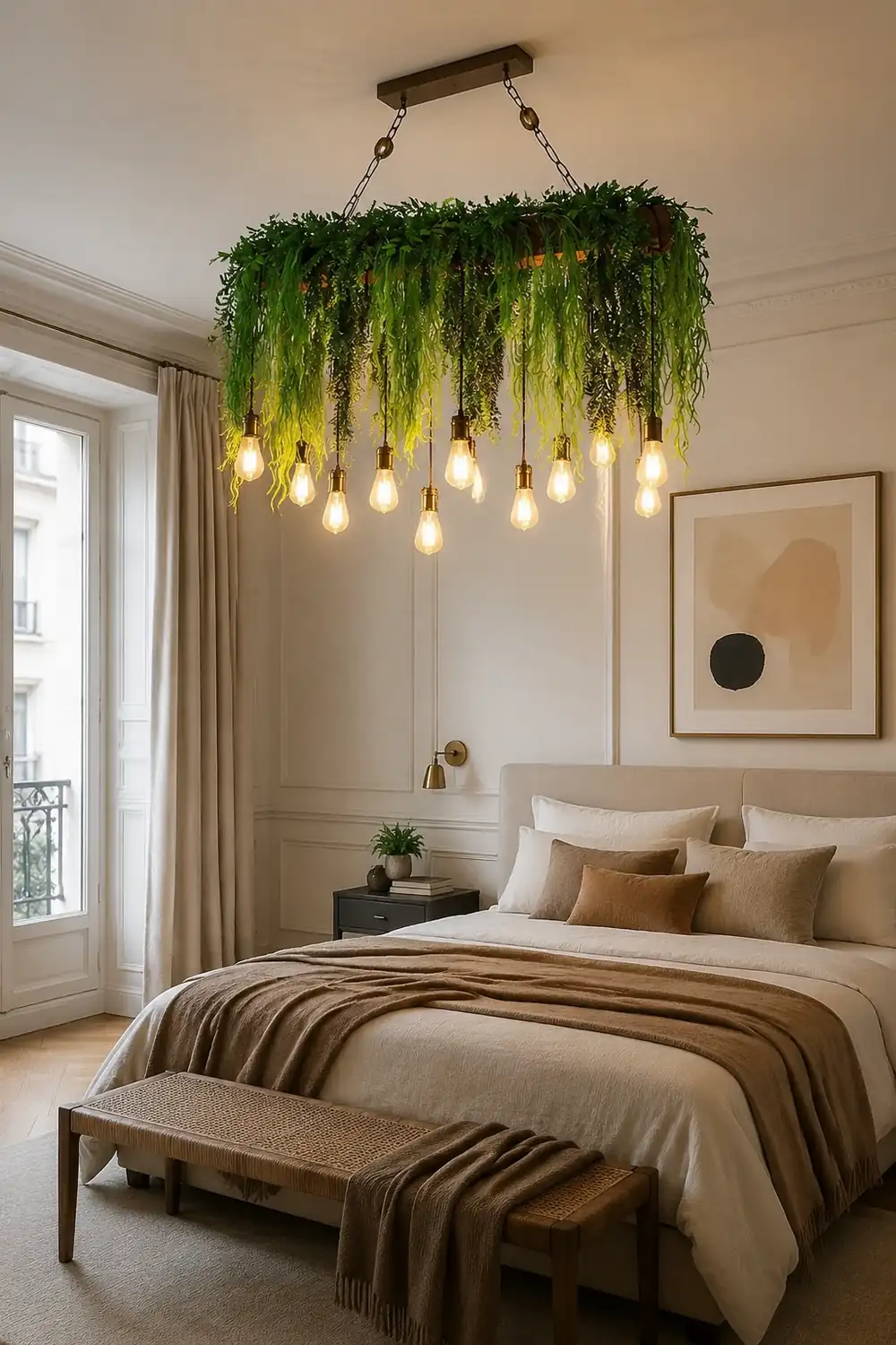 Nest Natural Decorative Rectangular Plant Metal Pendant Light Green - Lumpaz
