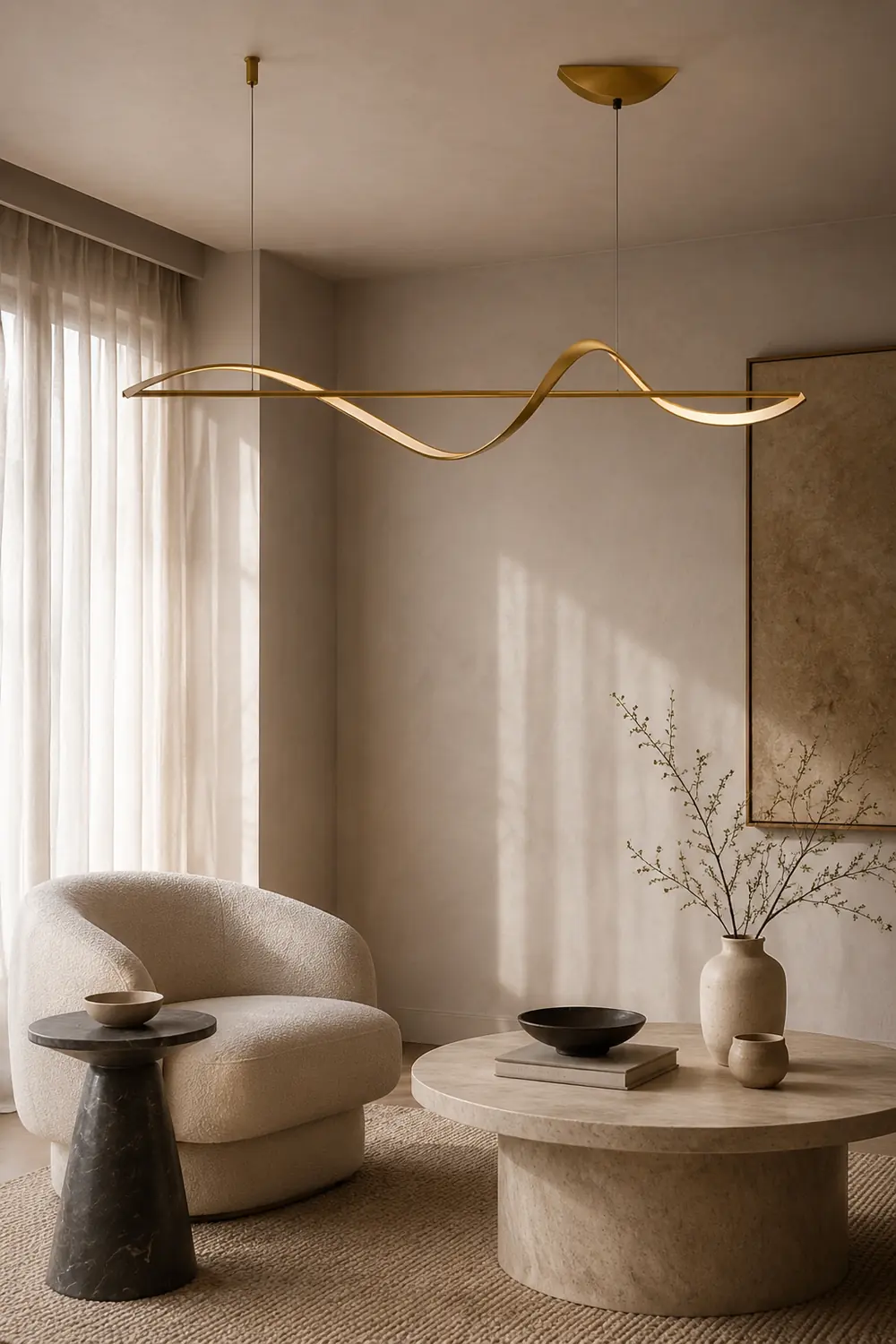 Pendant Light Wave Minimalist Designer Metal Brass/Black Art Gallery - Lumpaz