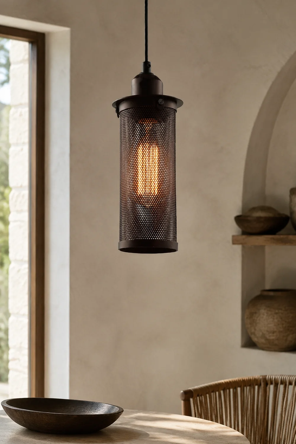 Sanna Industrial Metal Pendant Light, Black/Rust - Lumpaz