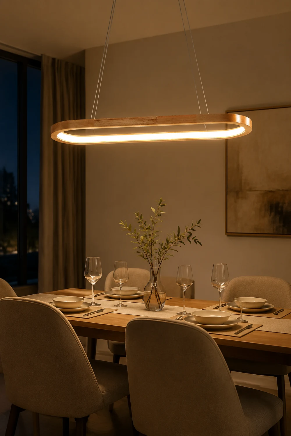 Ozawa Contemporary Oval Wooden Pendant Light Dining Room - Lumpaz