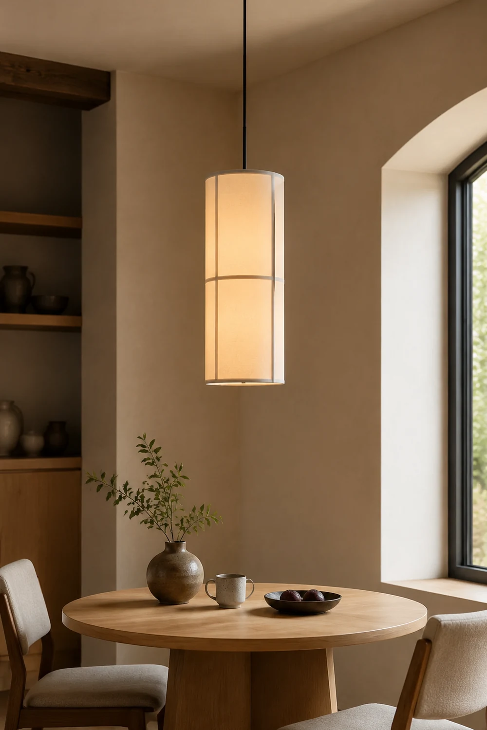 Renée Cylinder Pendant Light, Lantern, Fabric, Japanese - Lumpaz