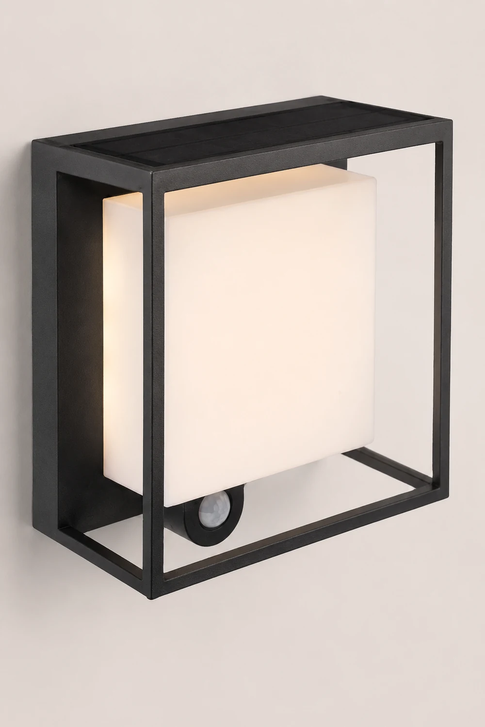 Orr Modern Rectangular Acrylic Sensor Solar Powered Outdoor Wall Lamp, Black - Lumpaz
