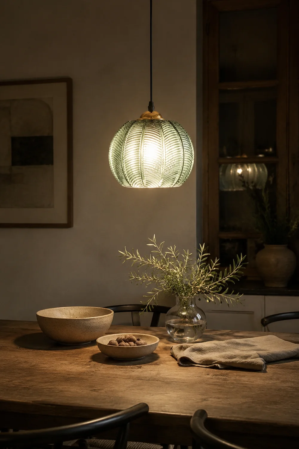 Hailie Green Nordic Artistic Ribbed Glass Pendant Light - Lumpaz