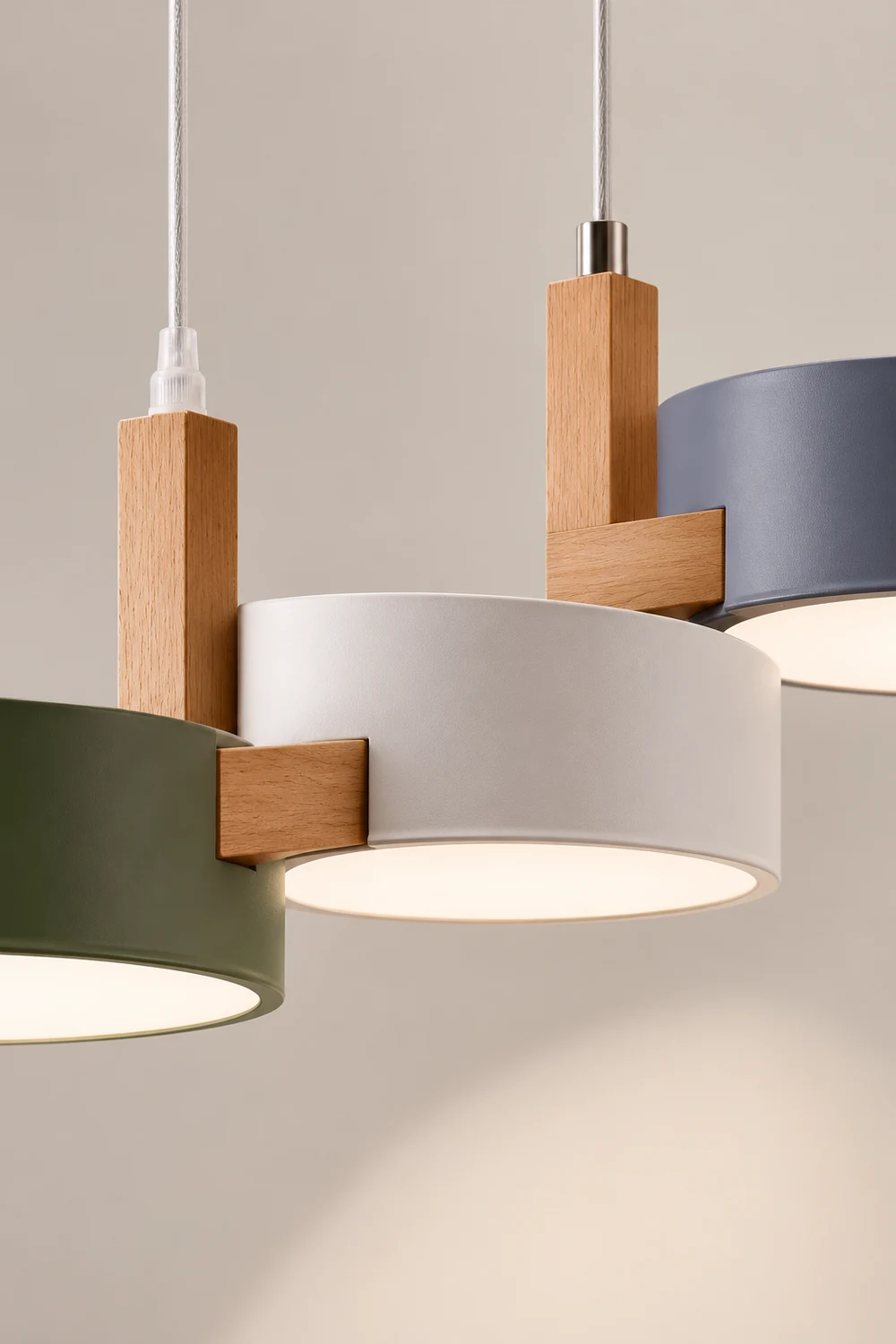 Morandi Modern Pendant Light White Green Gray Metal  Wood Living Room - Lumpaz