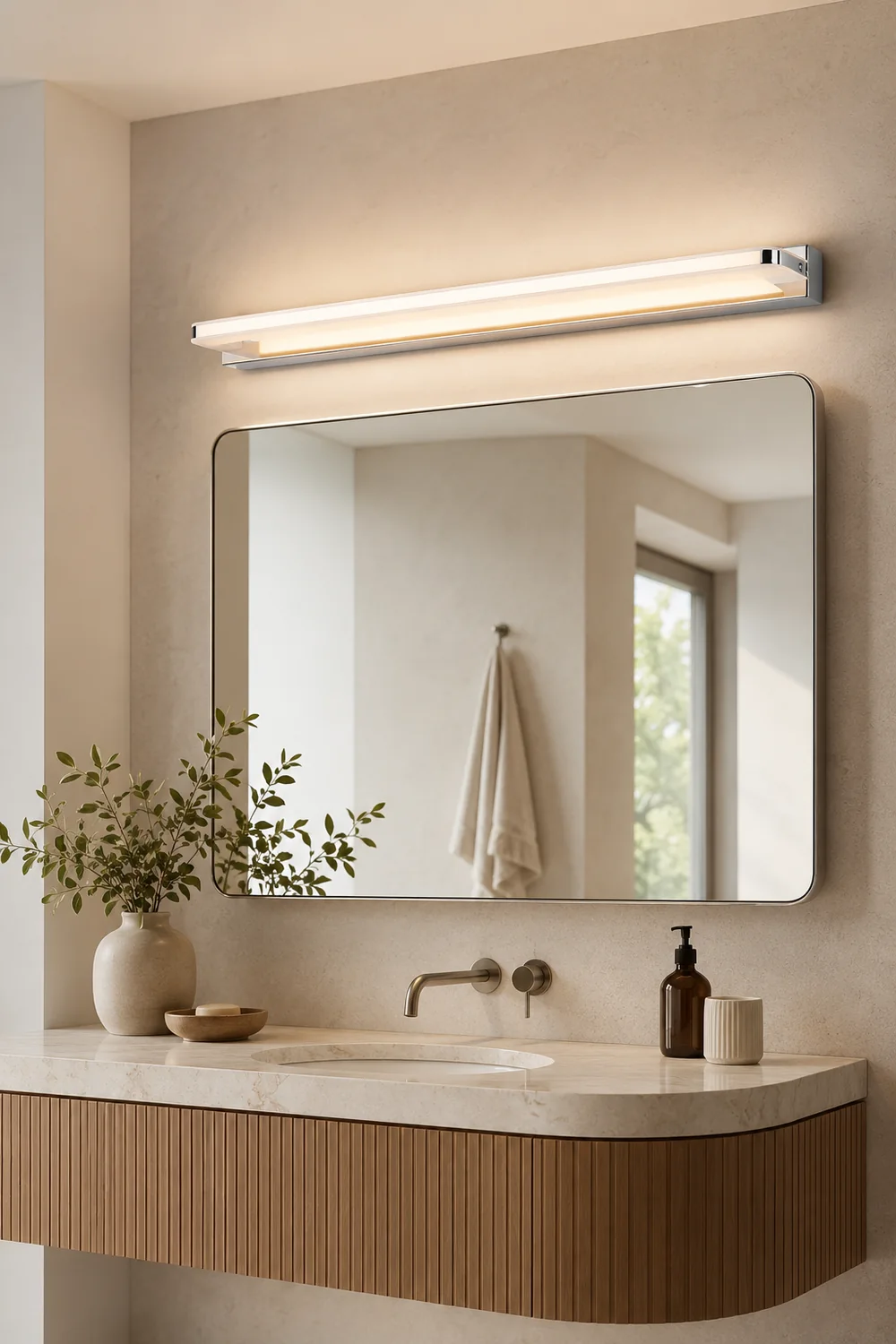 Leigh Nordic Linear Metal Mirror Front Wall Lamp, Chrome/Black - Lumpaz