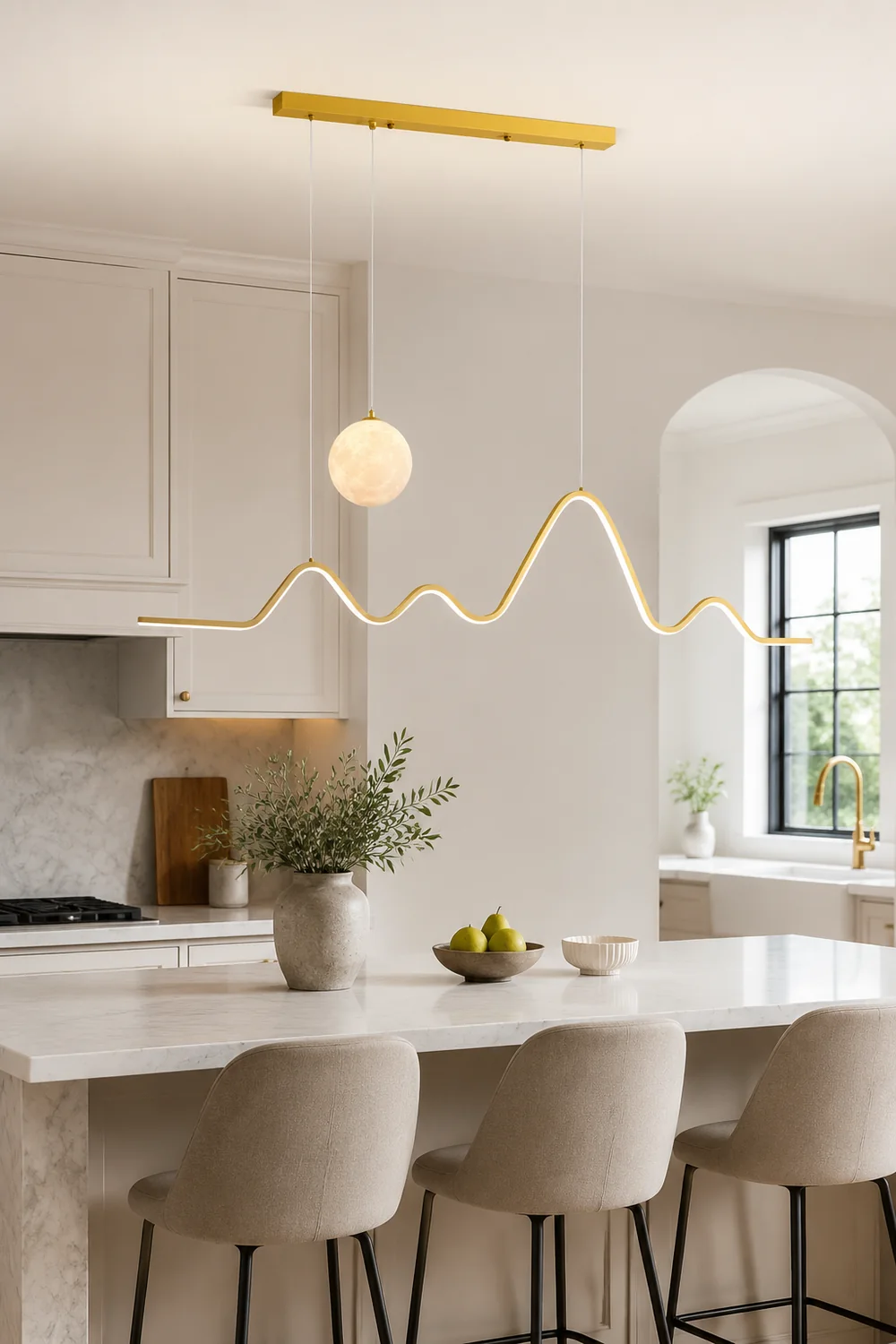 Minimalist Wavy Metal Pendant Light, Black/White/Gold - Lumpaz