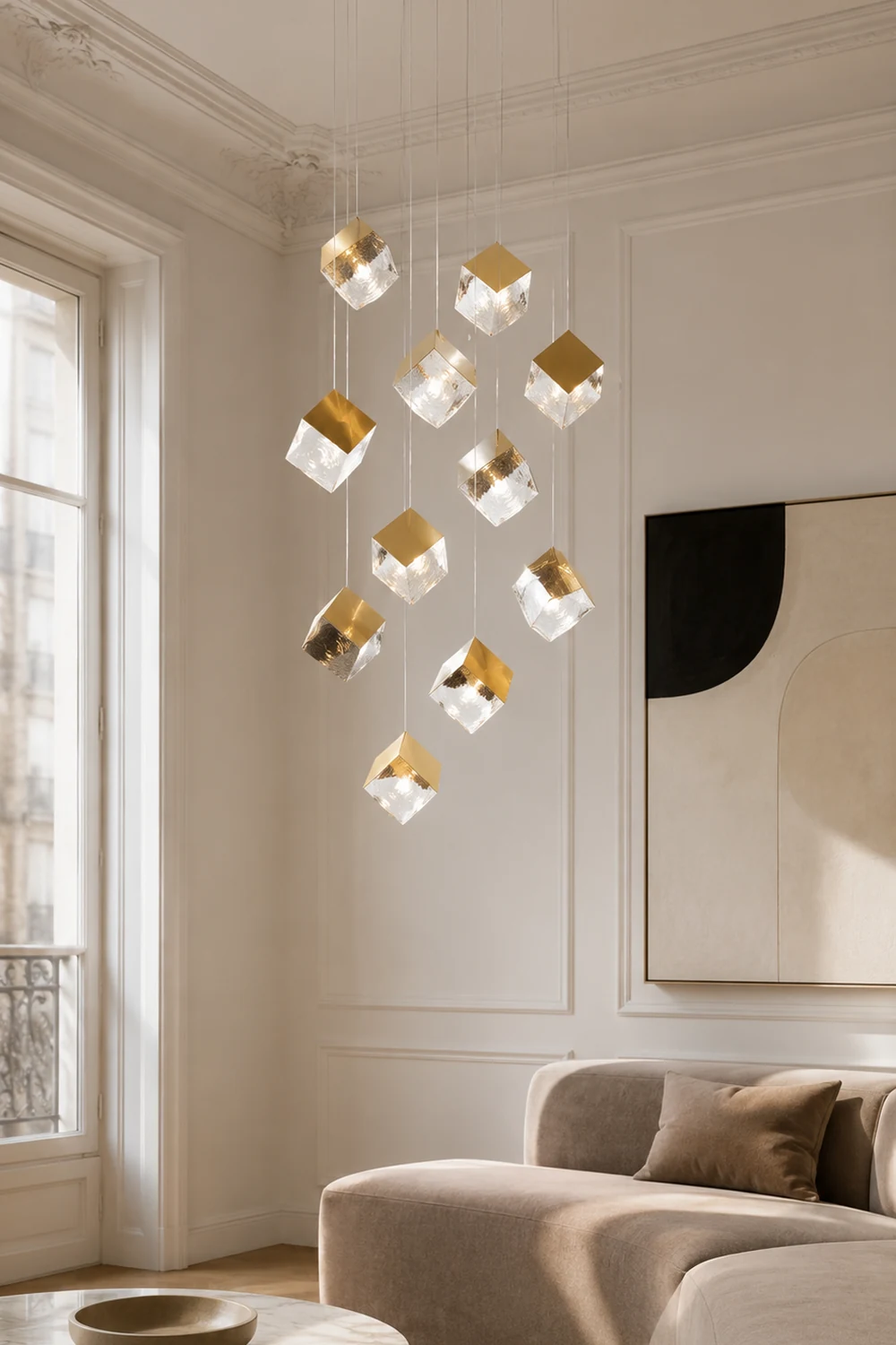 Kristy Modern Square Metal Pendant Light, Gold, Living Room - Lumpaz
