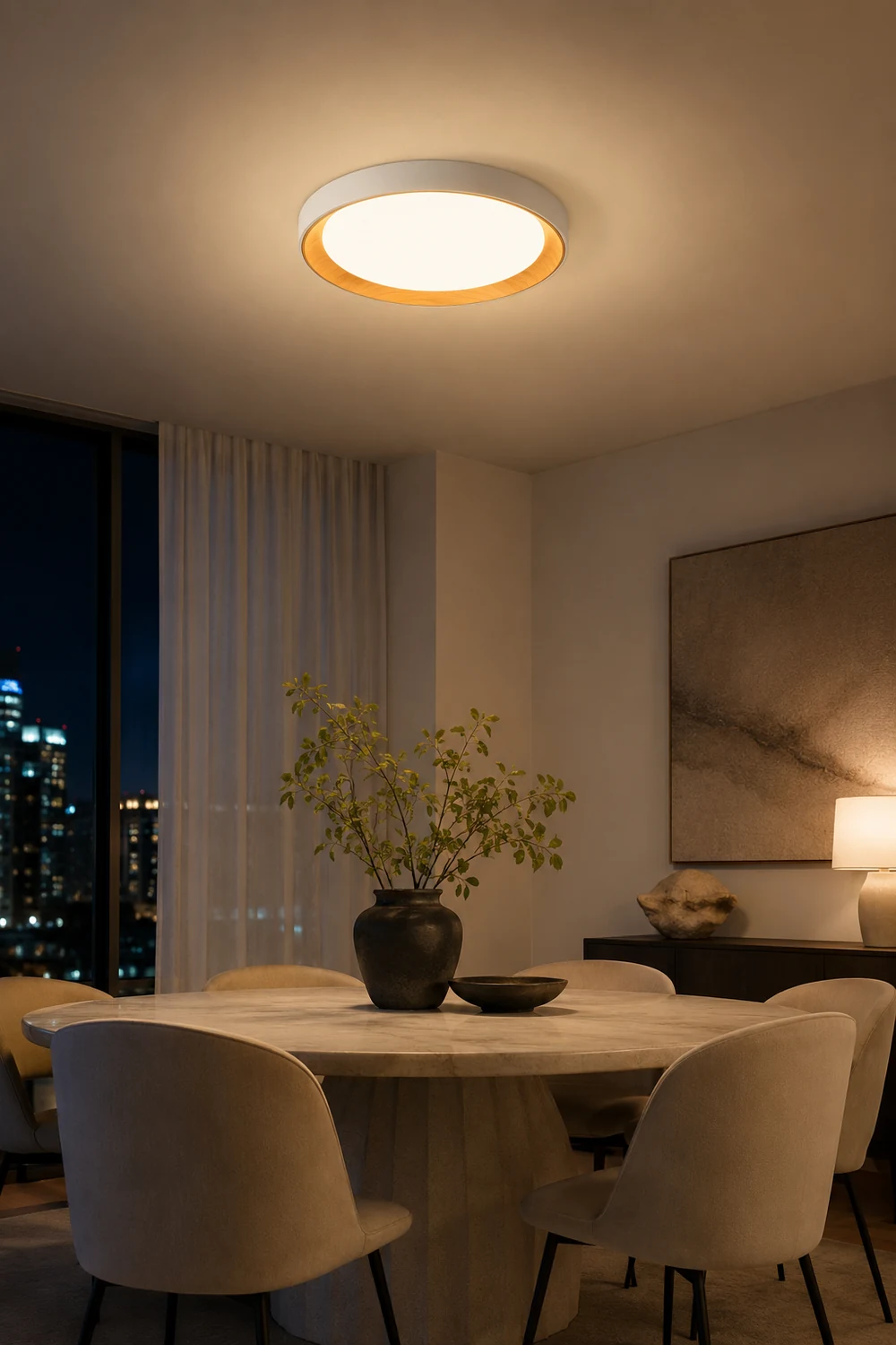 Quinn Modern LED Flush Mount Lighting White Wood/Acrylic Kitchen - Lumpaz