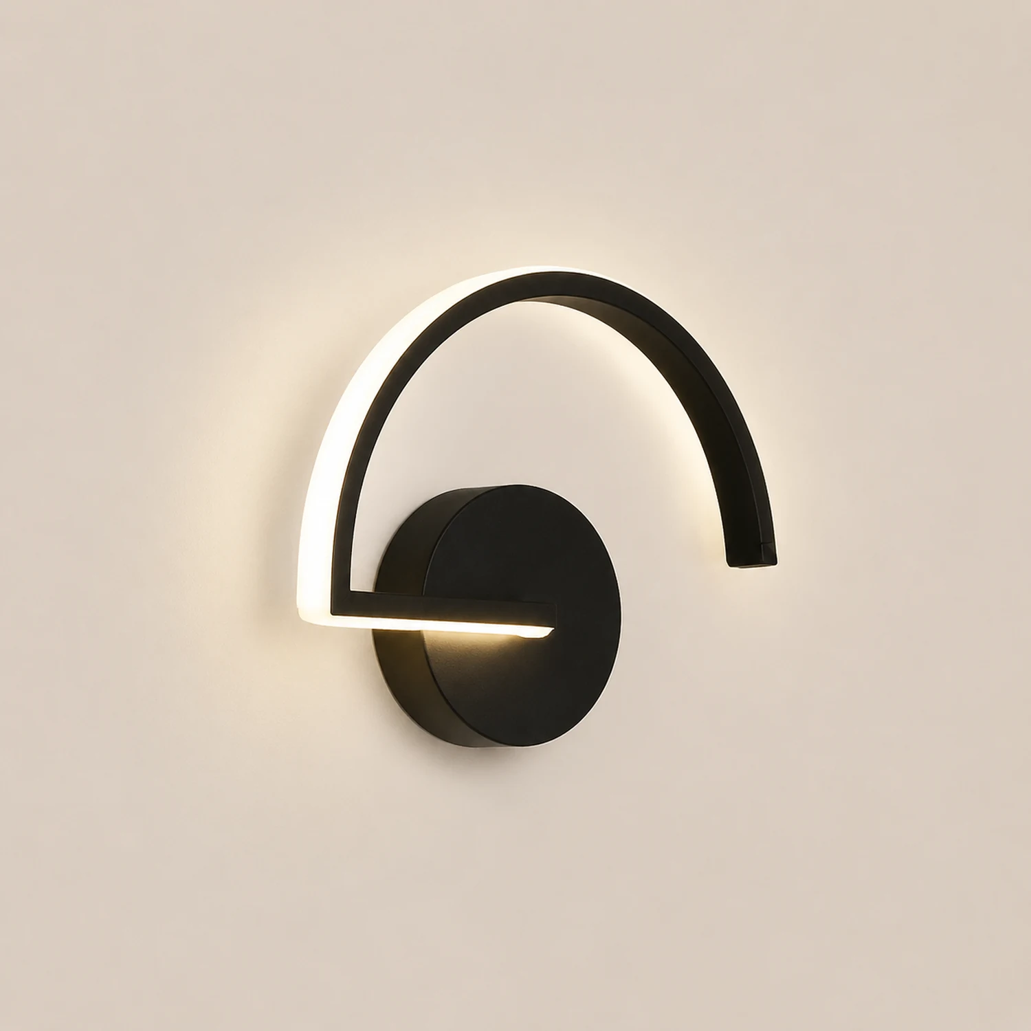 Lacey Minimalist Linear Semicircular Metal Decor Wall Lamp, Black/White - Lumpaz