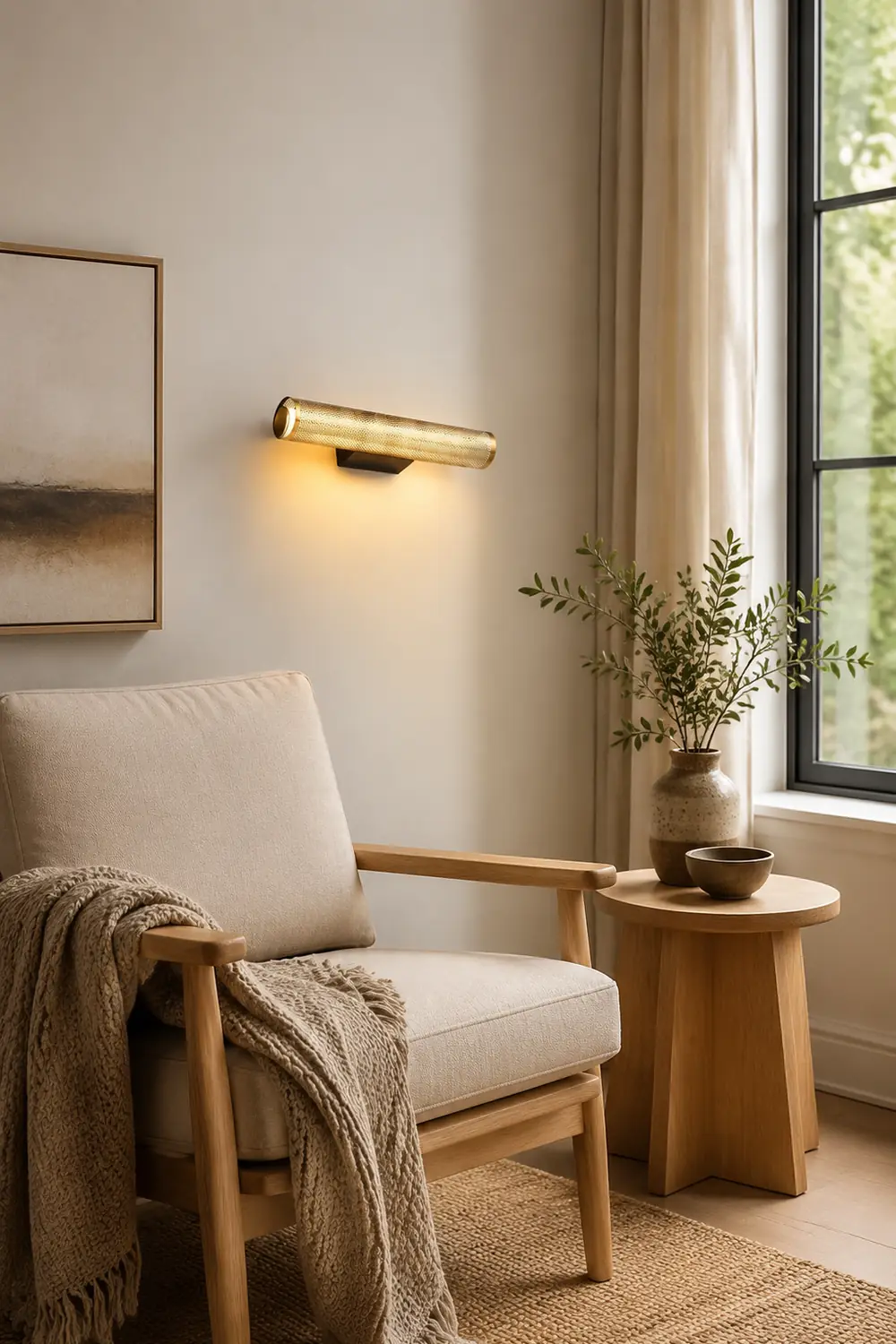 Zaid Modern Geometric Column Metal Vanity Wall Lamp, Brass - Lumpaz
