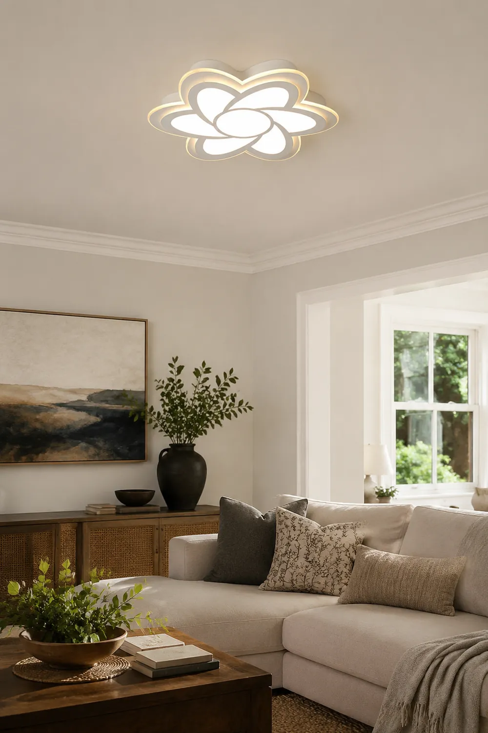 Hana Modern White Flower Flush Mount Ceiling Light, Metal - Lumpaz
