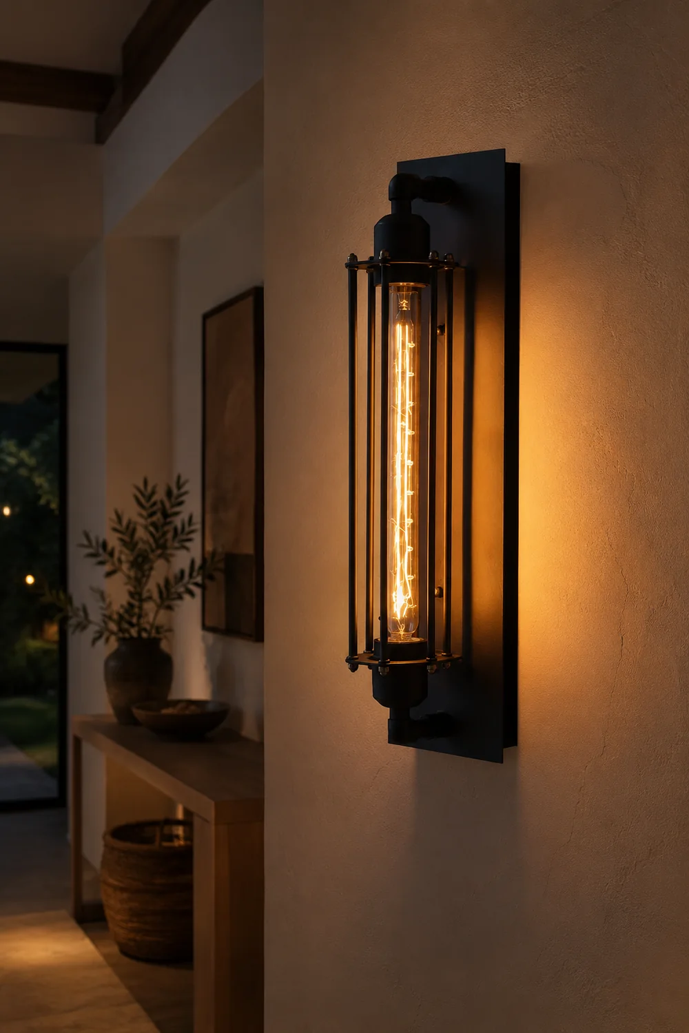 Orr Industial Rectangular Metal/Glass Wall Lamp, Black - Lumpaz