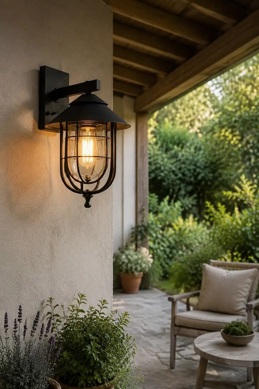 Alessio Vintage Lantern Shaped Metal Outdoor Wall Lamp, Black - Lumpaz