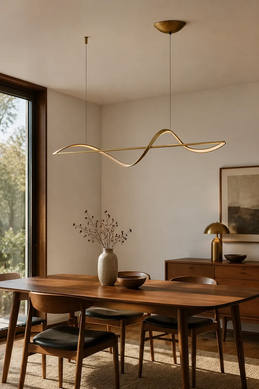 Pendant Light Wave Minimalist Designer Metal Brass/Black Art Gallery - Lumpaz