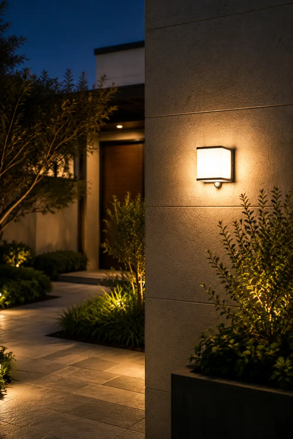 Orr Modern Minimalist Rectangular Acrylic Sensor Solar Outdoor Wall Lamp, Black/White - Lumpaz