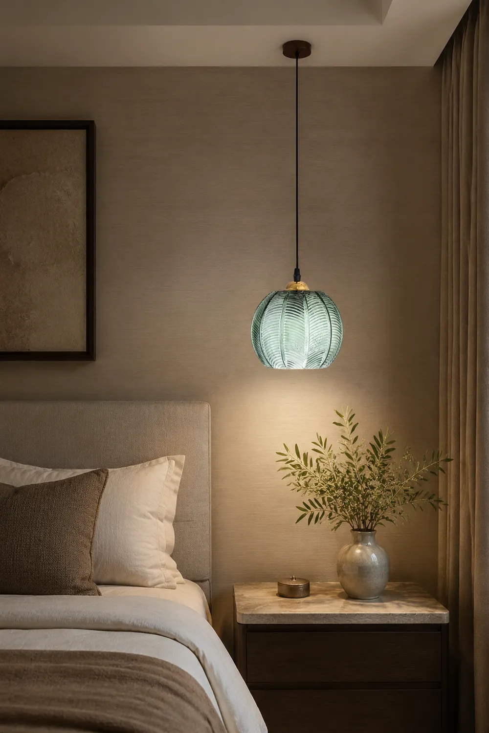 Hailie Green Nordic Artistic Ribbed Glass Pendant Light - Lumpaz