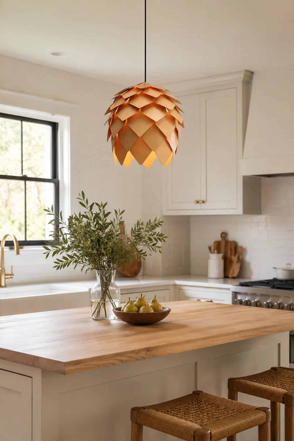 Ozawa Designer Pinecone Shape Wood Pendant Light, 10"/16"/19.5"/23.5" - Lumpaz