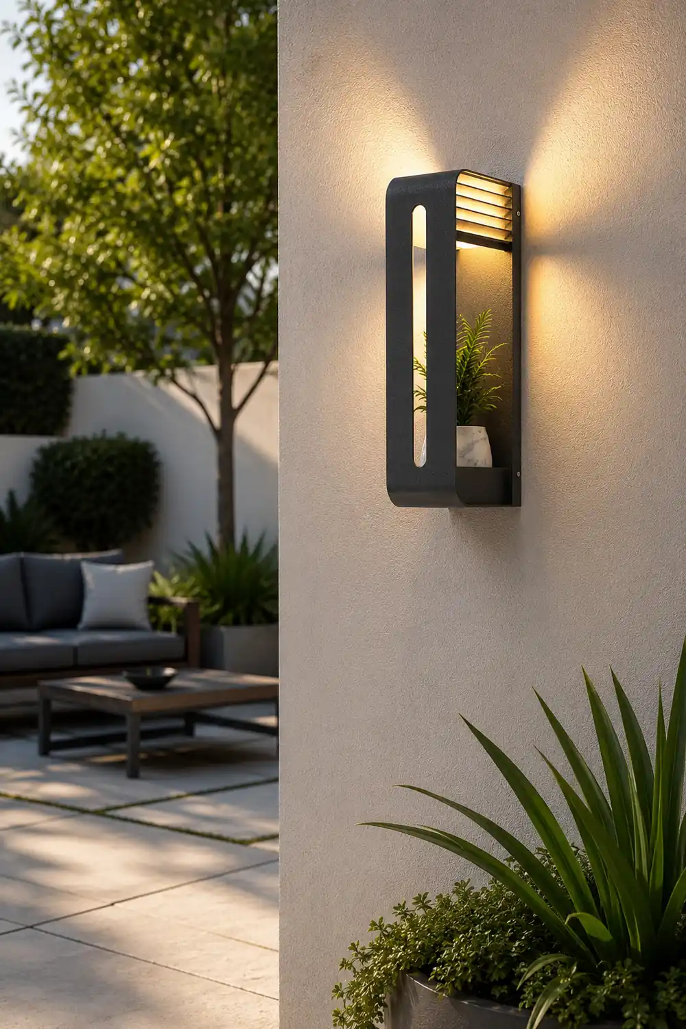 Orr Modern Rectangular Metal/Acrylic Solar Outdoor Plants Pot Holder Wall Lamp, Black - Lumpaz