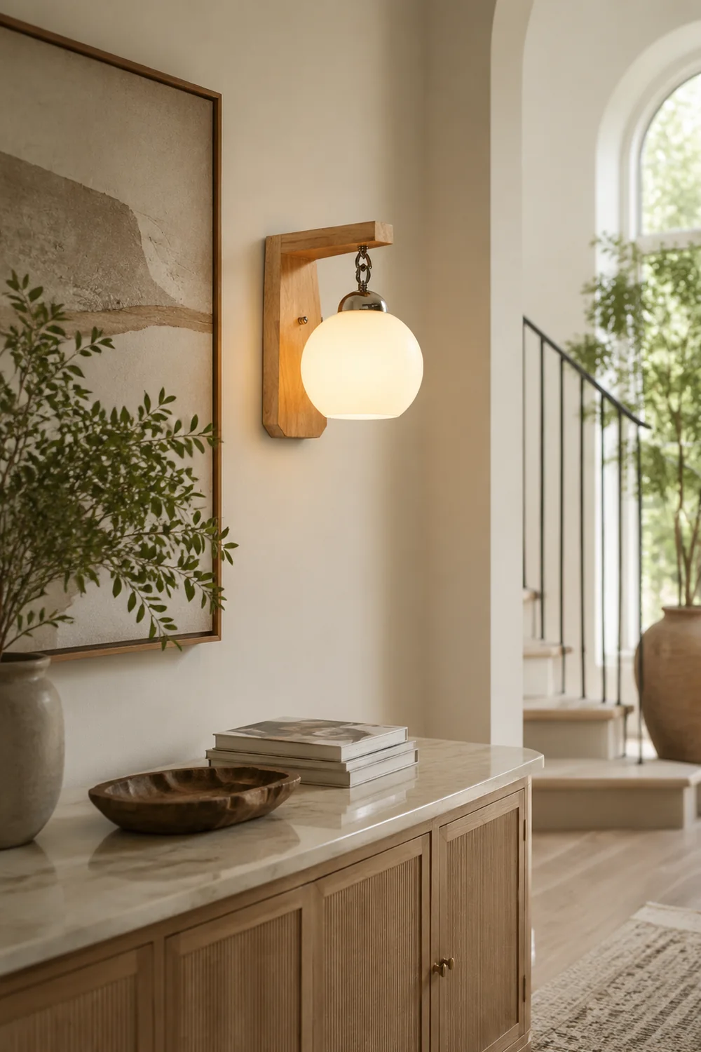 Ozawa Nordic Globe Glass/Wood Vanity Wall Light, Living Room - Lumpaz