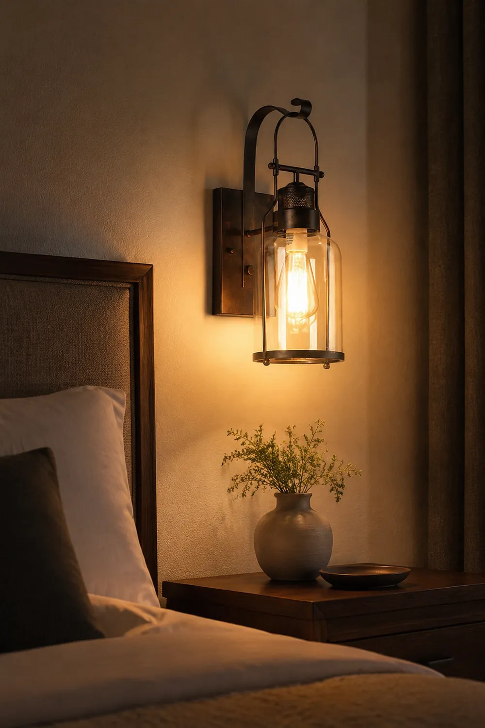Alessio Vintage Lantern Glass/Metal Wall Lamp, Black/Rusty - Lumpaz