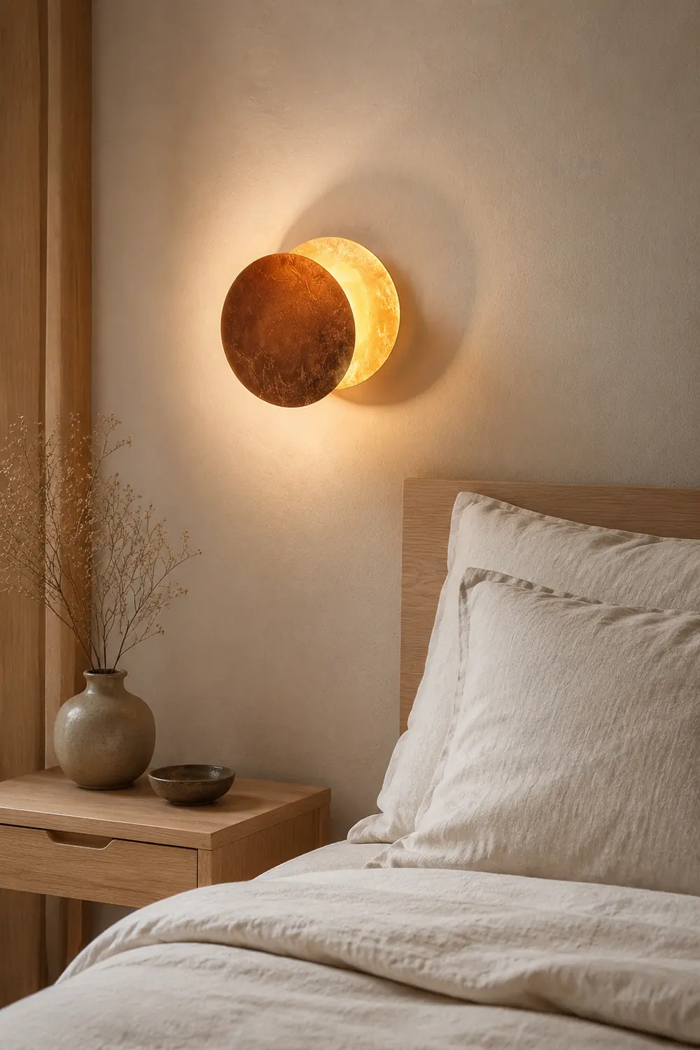 Elif Modern Minimalist Round Moon Eclipse Metal Wall Lamp Red/Bronze/Gold - Lumpaz