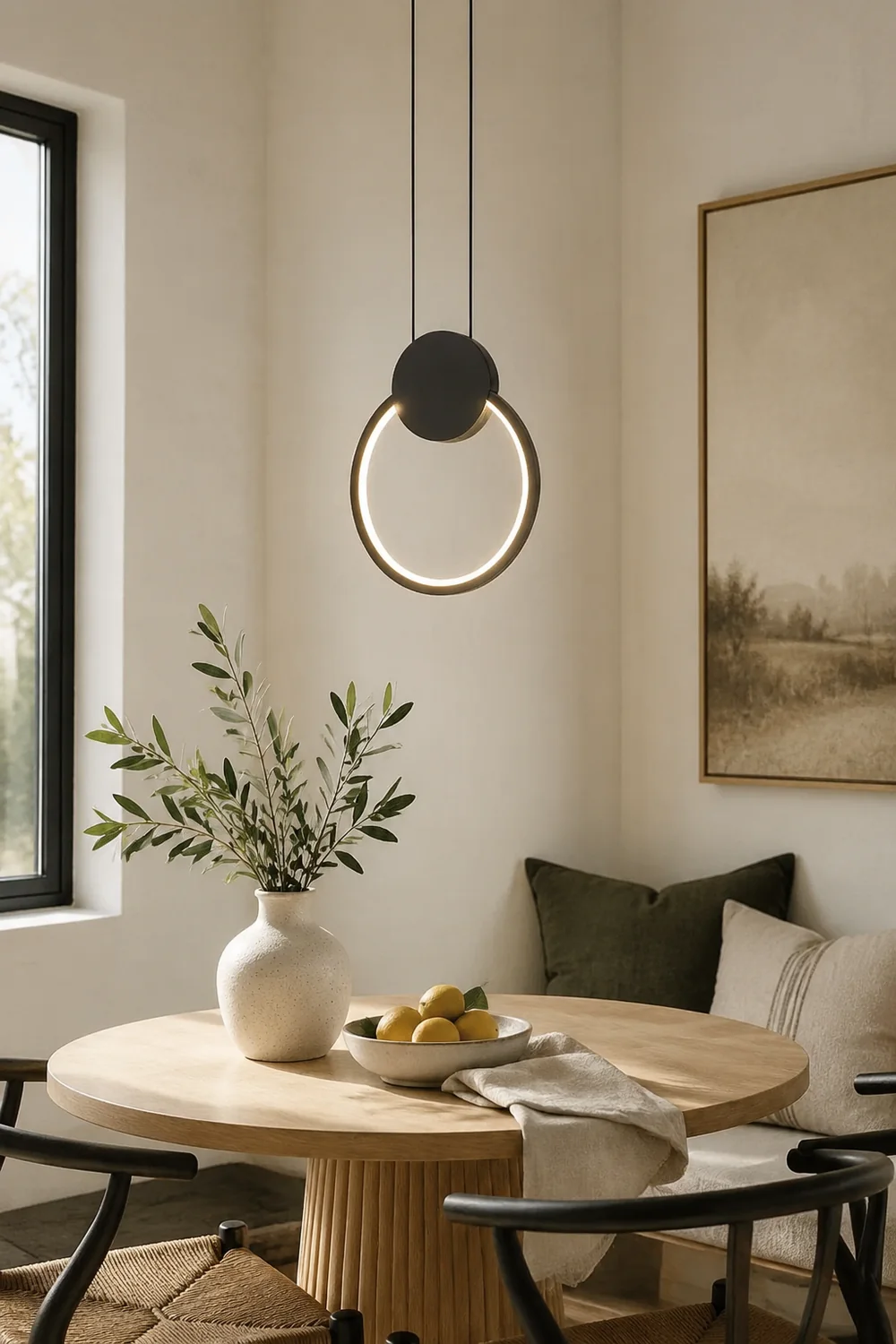 Nyla Modern Minimalist LED Hanging Pendant Lights Black White Bedroom - Lumpaz