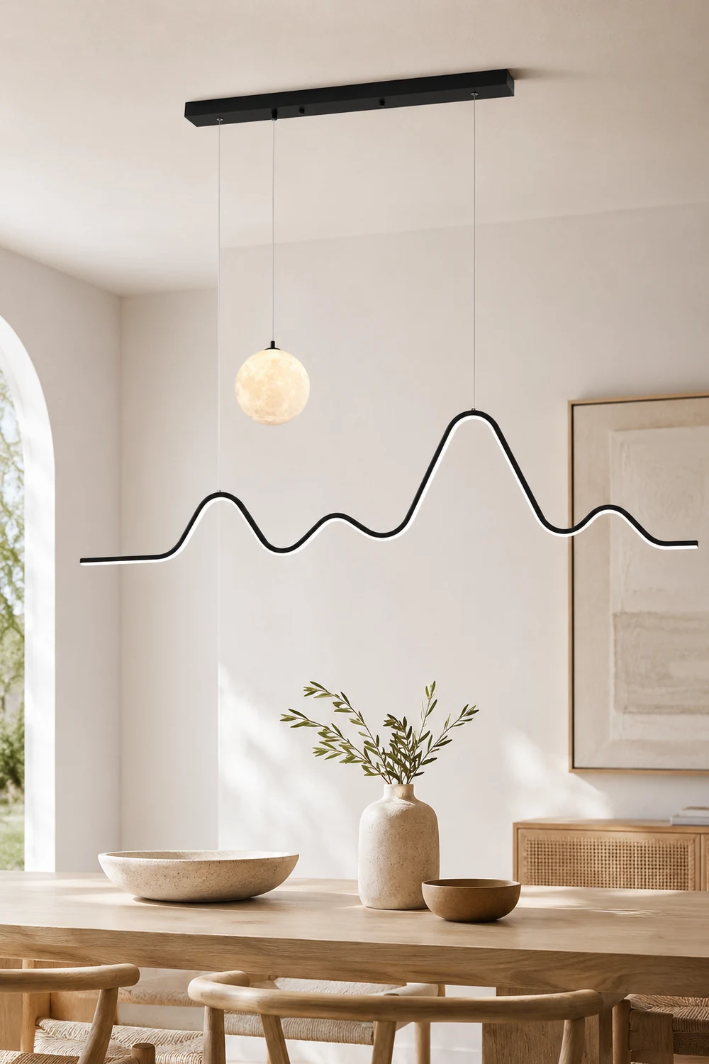 Minimalist Wavy Metal Pendant Light, Black/White/Gold - Lumpaz