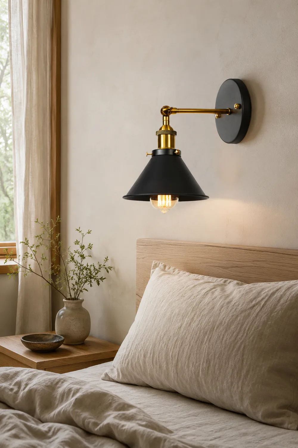 Brady Industrial Vintage Cone Metal Hanging Wall Lamp, Black/Gold/Silver - Lumpaz