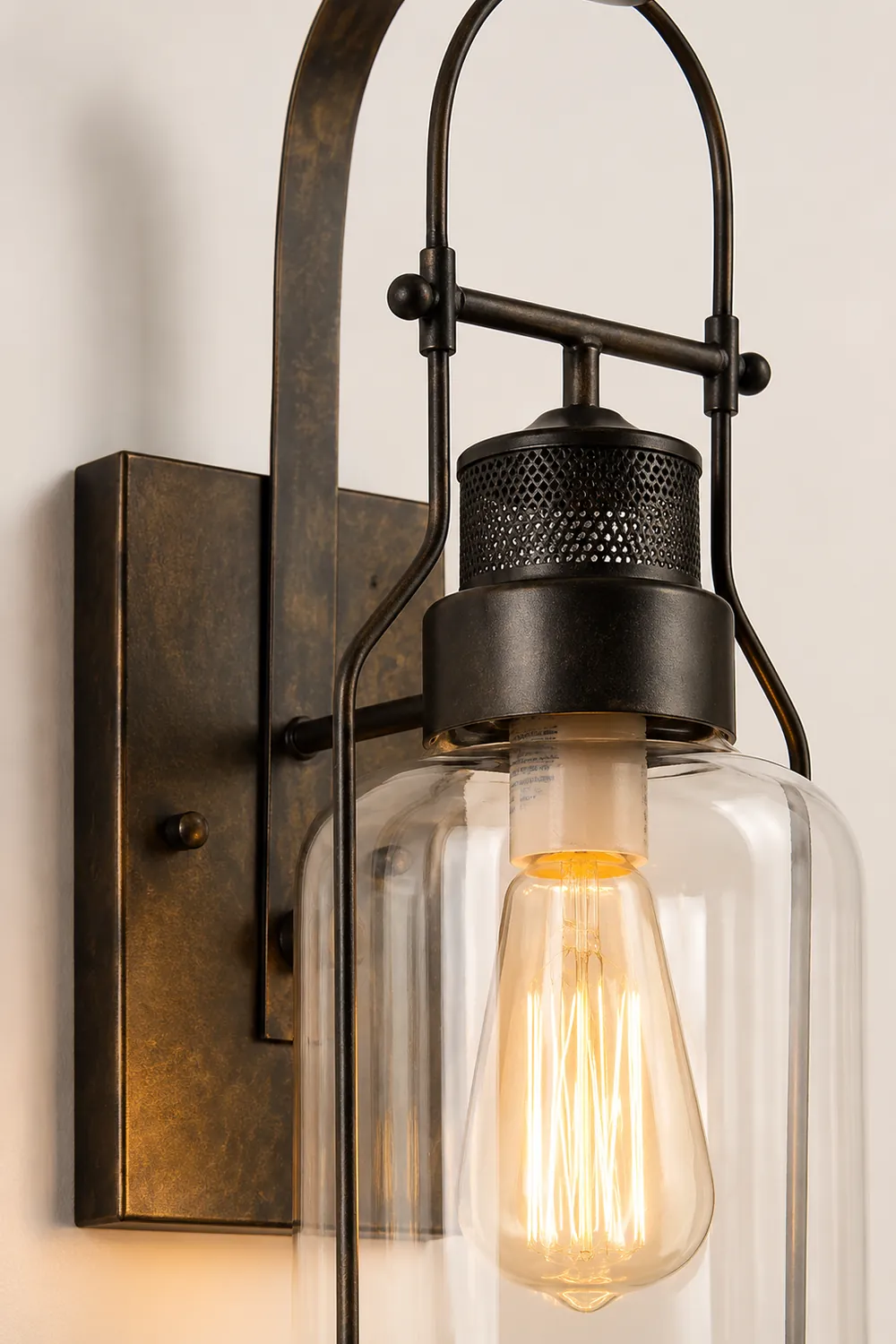 Alessio Vintage Lantern Glass/Metal Wall Lamp, Black/Rusty - Lumpaz