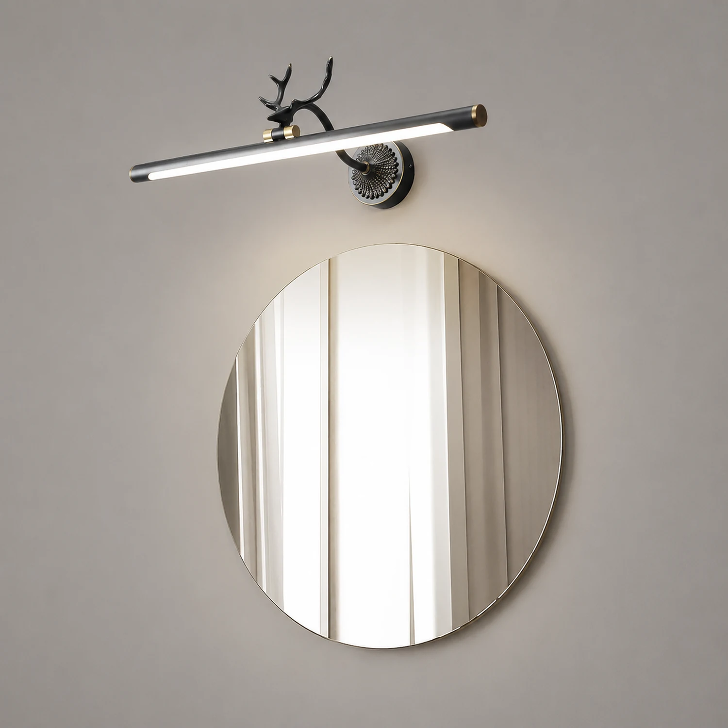 Leigh Modern Staghorn Shaped Vanity Mirror Front Wall Lamp, Black/Brass - Lumpaz