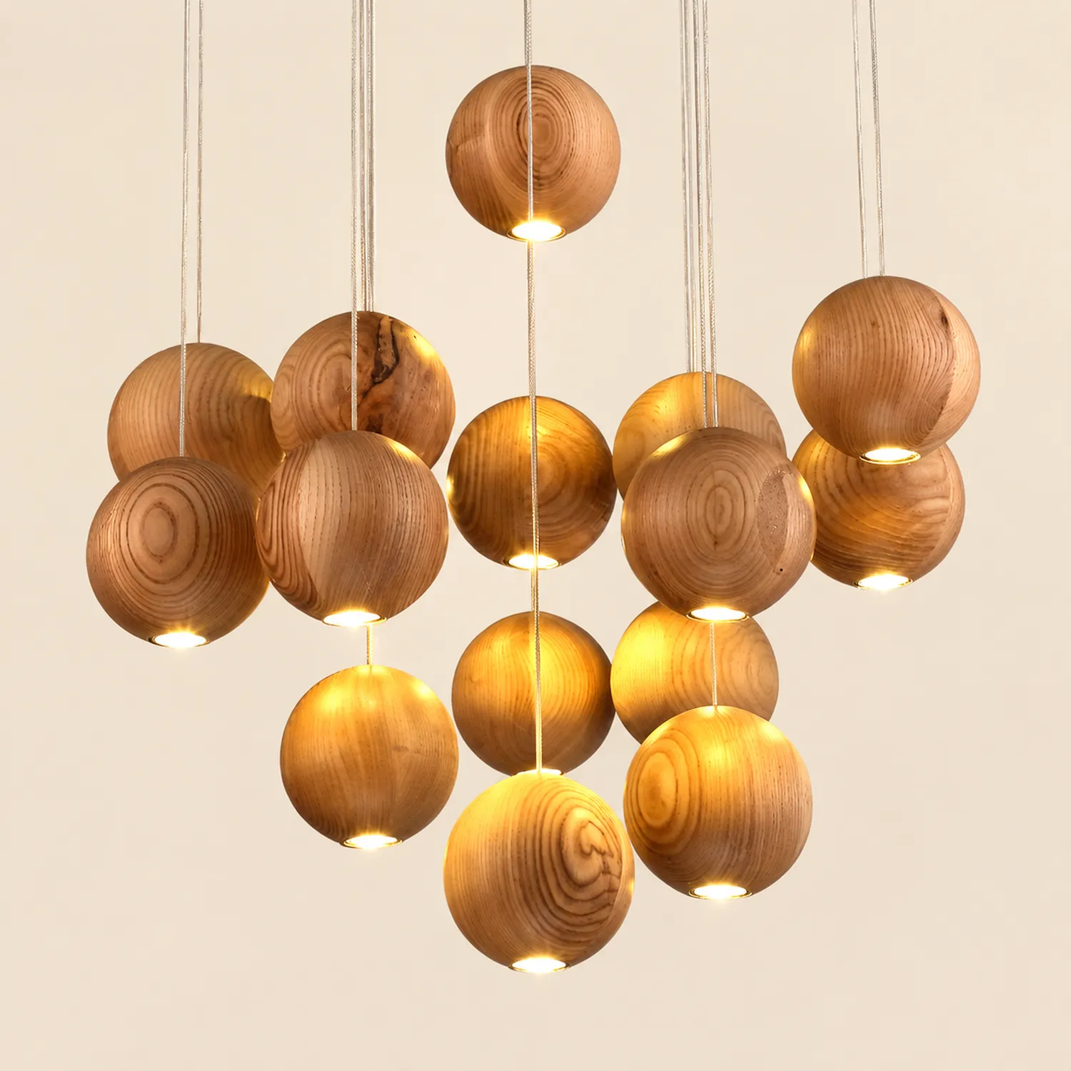 Ozawa Pendant Light Globe Minimalist, Cluster Wood, log color, Kitchen Island - Lumpaz