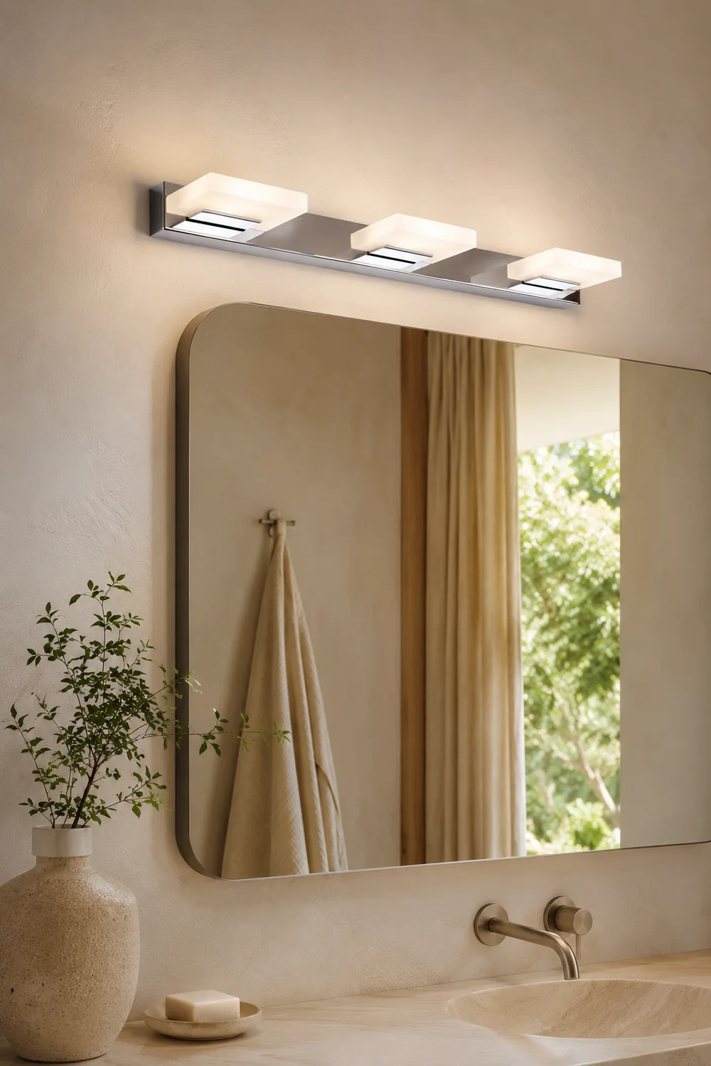 Leigh Modern Square Mirror Front Vanity White Metal Wall Lamp - Lumpaz