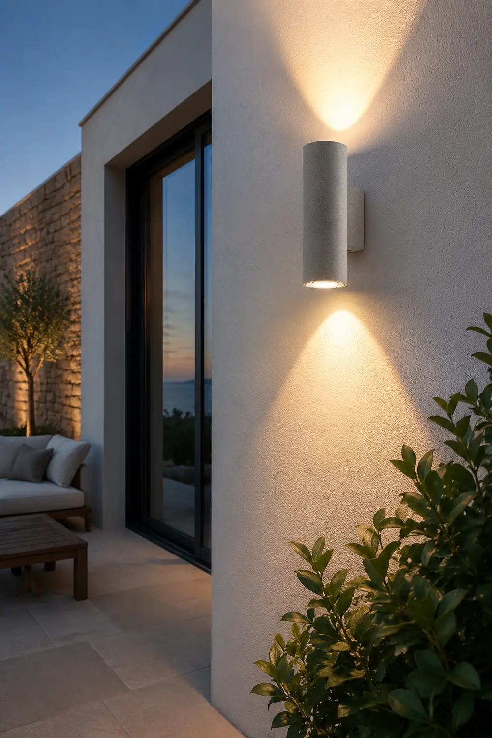 Orr Minimalist Cylindrical Double-headed Cement Outdoor Wall Lamp, Black/White - Lumpaz