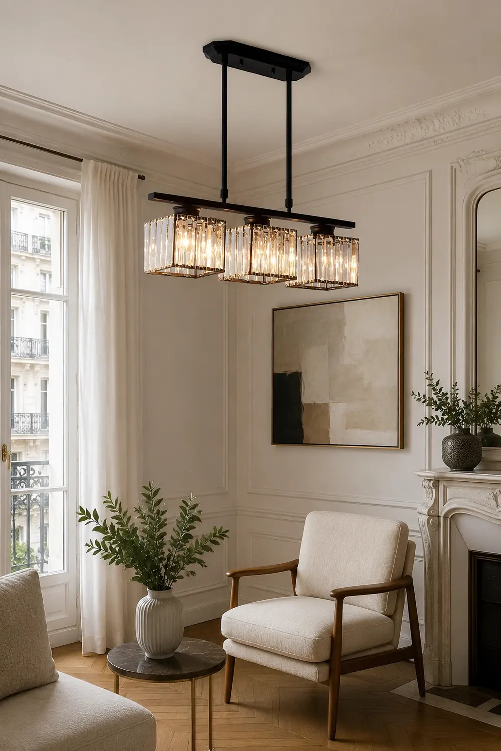 Kristy Crystal Square Pendant Light, Black & Gold, 3/4 Heads - Lumpaz