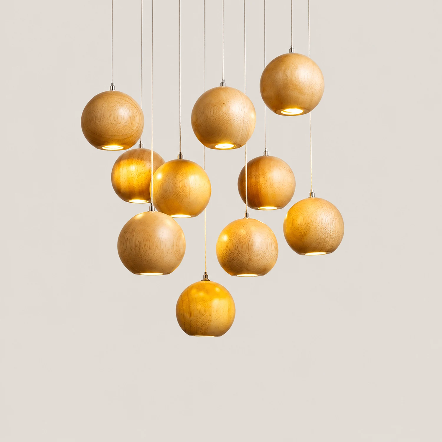 Ozawa Pendant Light Globe Minimalist, Cluster Wood, log color, Kitchen Island - Lumpaz