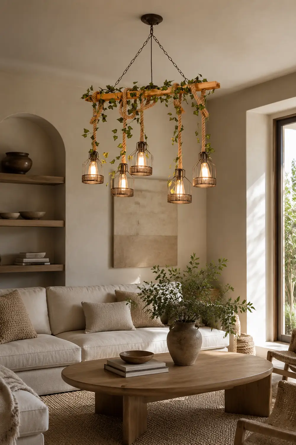 Alessio Caged Vintage Farmhouse Wood Beam Pendant Light 3/5 Heads - Lumpaz
