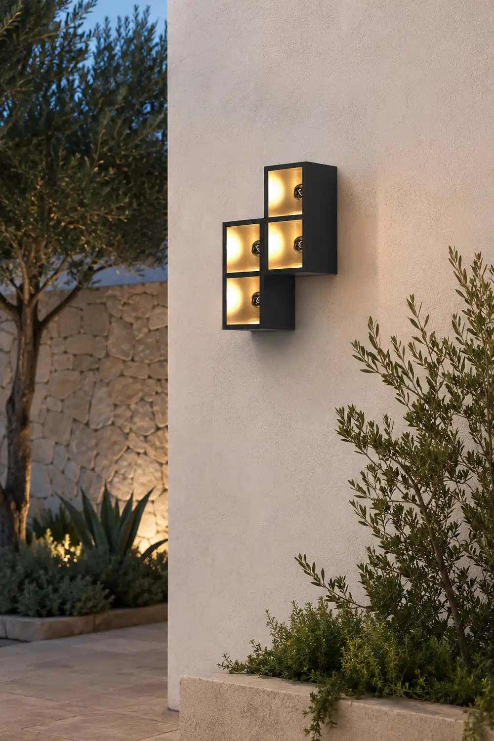Orr Modern Cube Square Metal/Glass Outdoor Wall Lamp, Black - Lumpaz