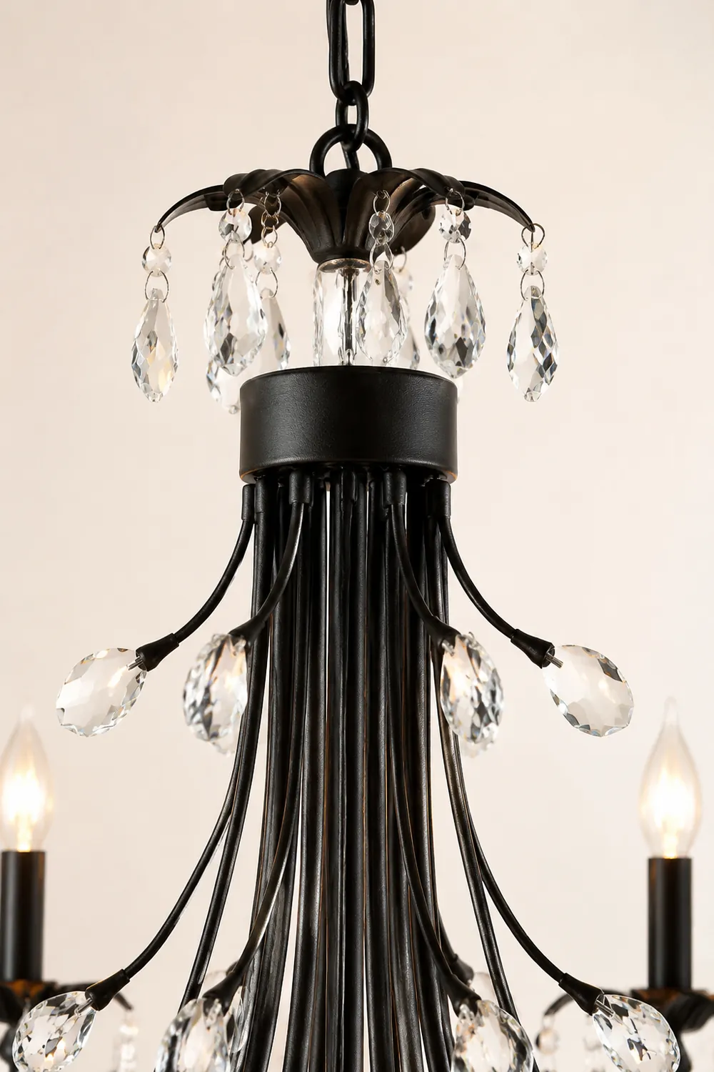 Silva Luxury Tiered Candle Metal/Crystal Chandelier, Black - Lumpaz