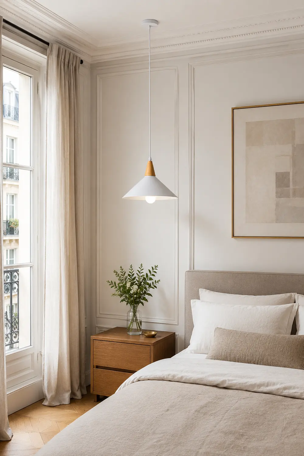 Morandi Minimalist Cap-shaped Metal Pendant Light, Natural Wood - Lumpaz