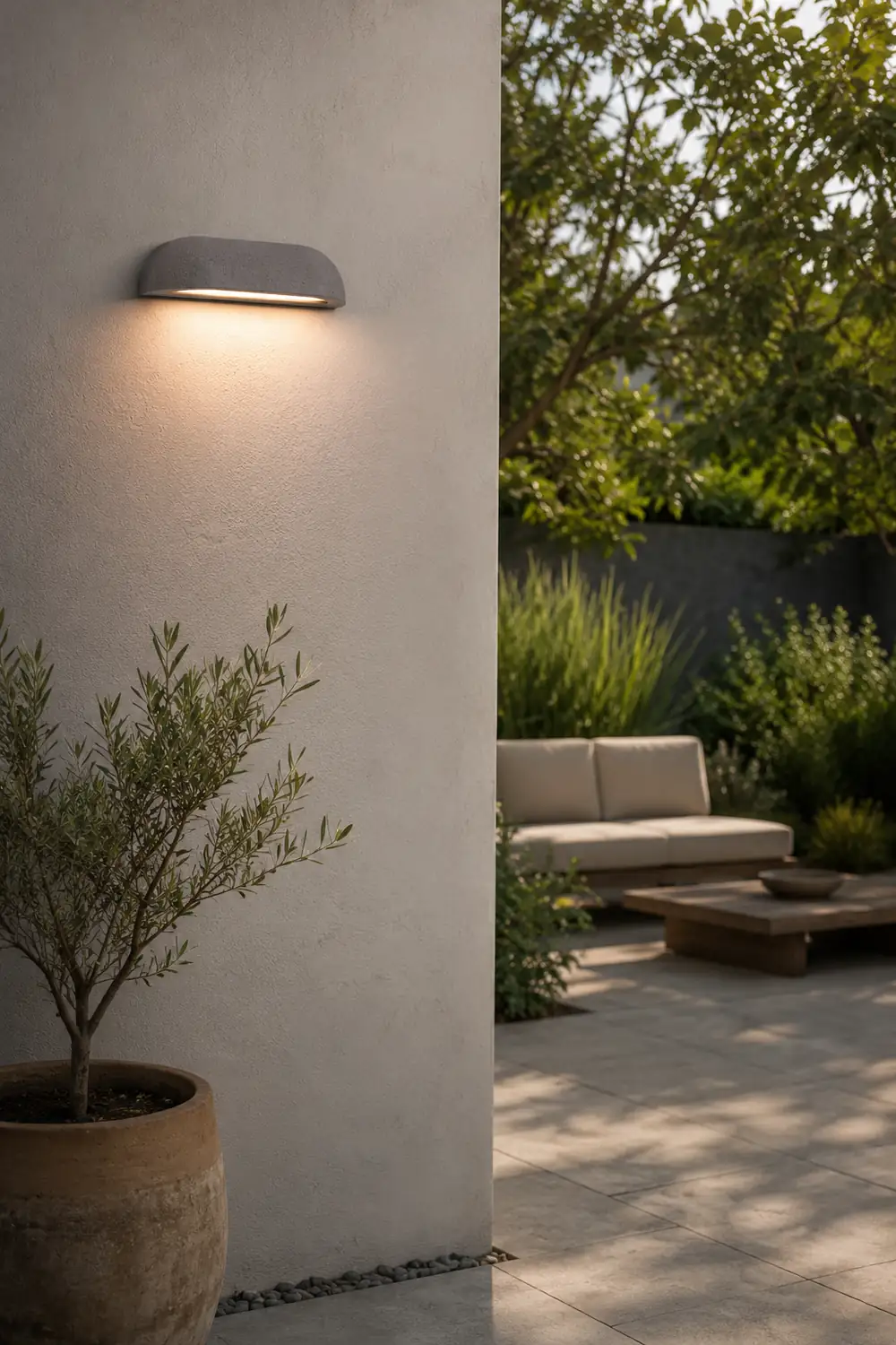 Orr Modern Minimalist Semi-elliptical Metal/Stone Outdoor Wall Lamp, Black/White - Lumpaz