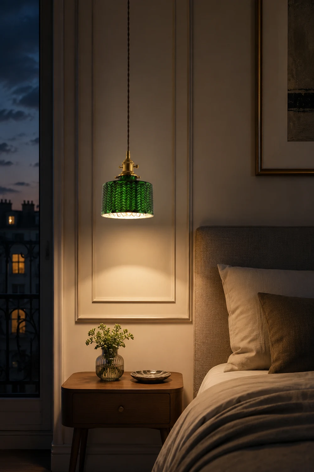 Hailie Retro LED Pendant Light Green Metal/Glass Dining Room - Lumpaz